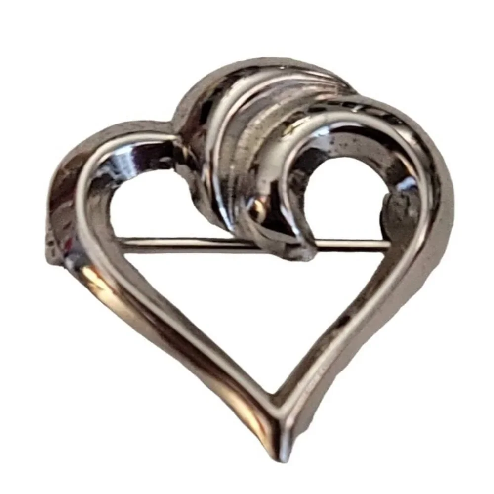 BEAU STER Sterling Silver Open Heart Pin Brooch, Signed K545